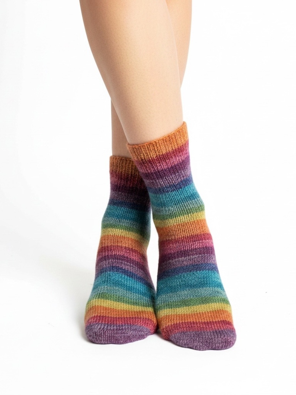 Sybil Rainbow Handcrafted Merino Wool Socks - Erlbacher Knit - Women Size 7-8.5